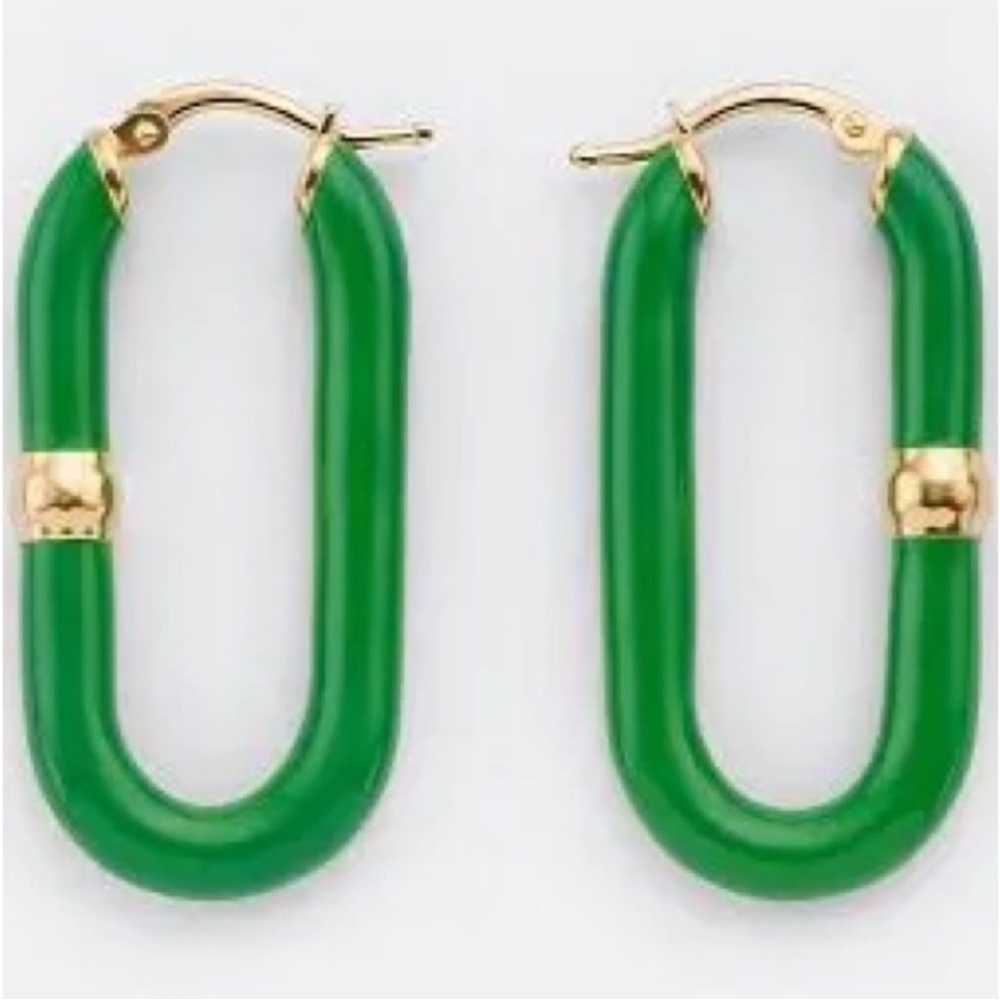 Bottega Veneta 💚 Chains Parakeet Gold Green Long Hoop Earrings